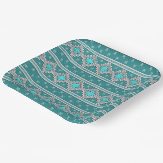 Geometrische afdruk van de Southwest Turquoise Sto Papieren Bordje (Gebogen)