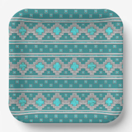 Geometrische afdruk van de Southwest Turquoise Sto Papieren Bordje
