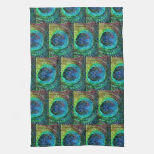 geometrische afdruk van pacockveer theedoek (Verticaal)