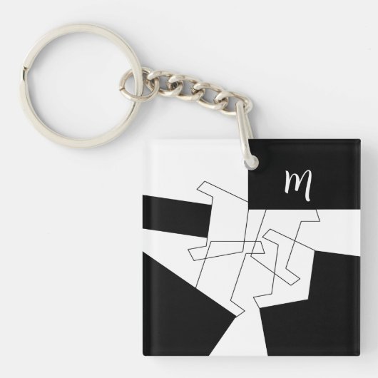 Geometrische afmeting van zwart-wit en zwart-wit sleutelhanger (voorkant)