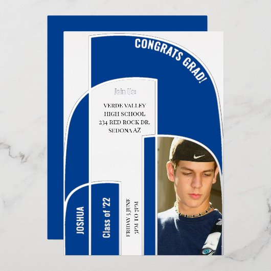 Geometrische Afstuderen foto van verbluffende scho Folie Uitnodiging (Voorkant / Achterkant)