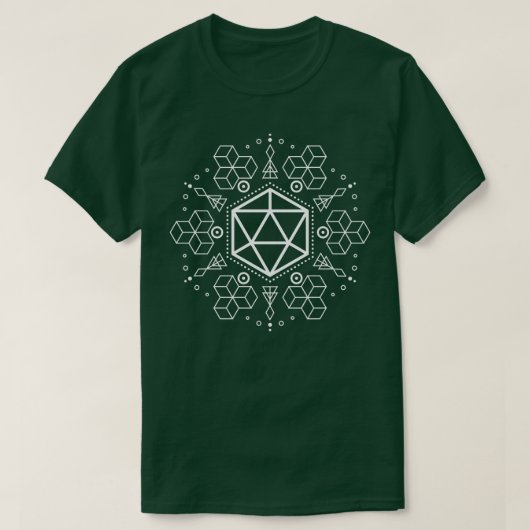 Geometrische Alchemie Symbolen Polyhedral D20 Dice T-shirt (Design voorkant)