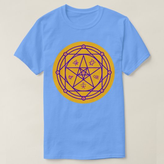 Geometrische alchemiesymbolen Paars en geel ontwer T-shirt (Design voorkant)