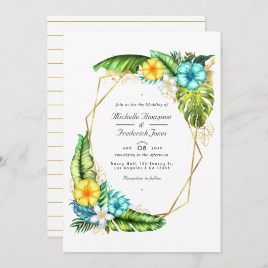 Geometrische Aloha Tropical Summer QR Code Weddens Kaart (Voorkant / Achterkant)