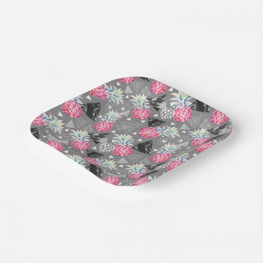 Geometrische anananas getextureerd patroon papieren bordje (Gebogen)