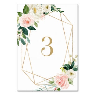 Geometrische Aquarel Lente Bloemen Tafel 3 Bruilof Kaart