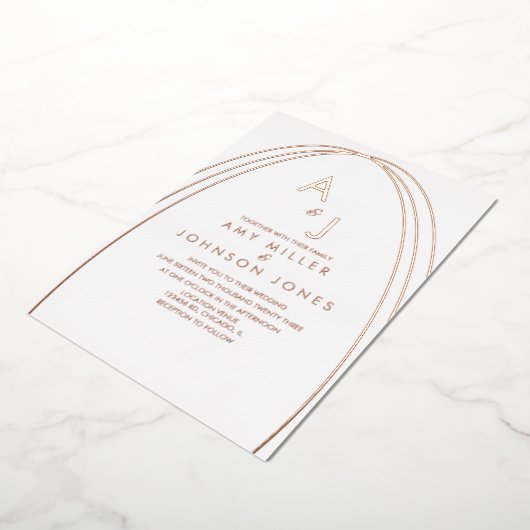 Geometrische Arch Border Weddenschap geperst Folie Uitnodiging (Gedraaid)