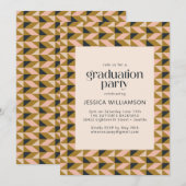 Geometrische Art Deco Blush en Gold Graduation Par Kaart (Voorkant / Achterkant)