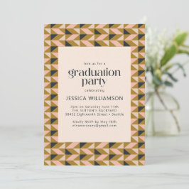 Geometrische Art Deco Blush en Gold Graduation Par Kaart