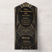 Geometrische Art Deco bruiloft All In One Uitnodiging (Binnen)