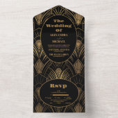 Geometrische Art Deco bruiloft All In One Uitnodiging (Binnen)