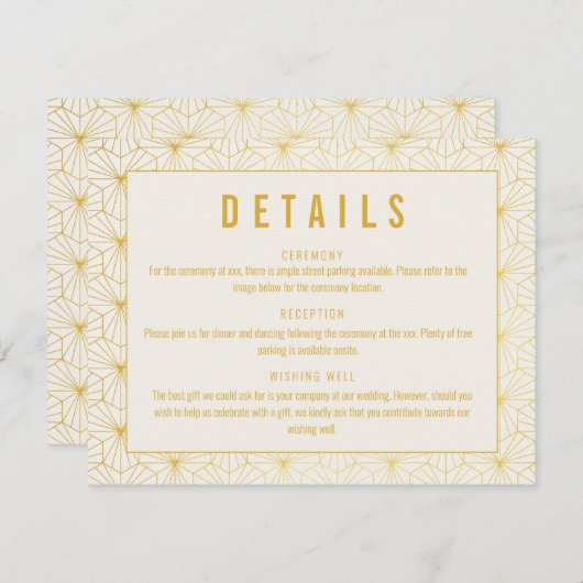 Geometrische Art Deco bruiloft detail behuizing Ka Kaart (Voorkant / Achterkant)