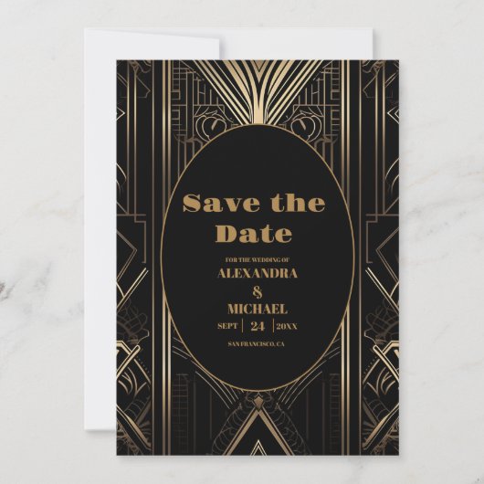 Geometrische Art Deco bruiloft Save The Date (Voorkant)