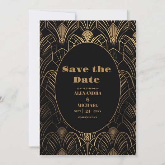 Geometrische Art Deco bruiloft Save The Date (Voorkant)