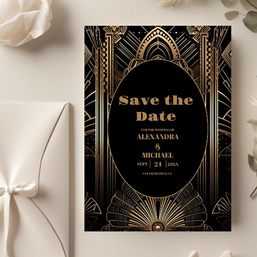 Geometrische Art Deco bruiloft Save The Date