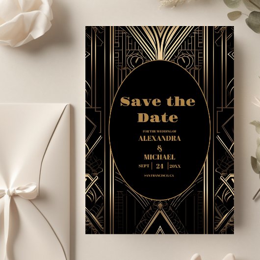Geometrische Art Deco bruiloft Save The Date