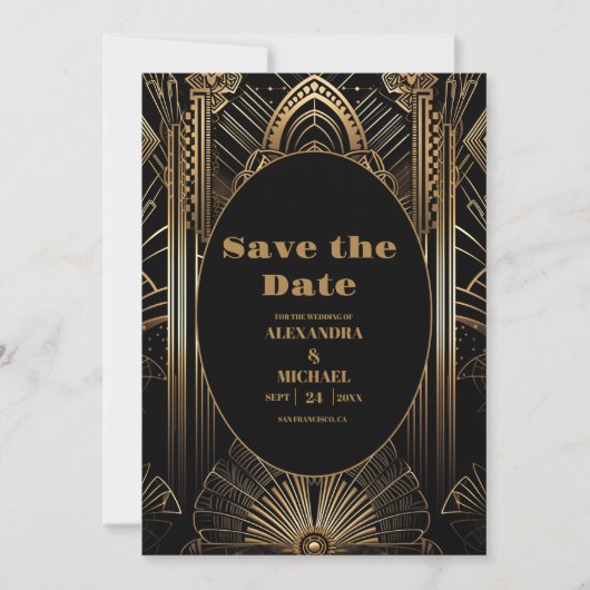 Geometrische Art Deco bruiloft Save The Date (Voorkant)