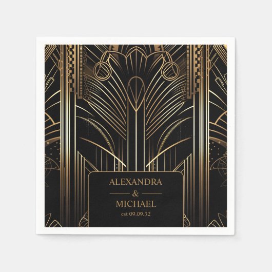 Geometrische Art Deco bruiloft Servet (Voorkant)