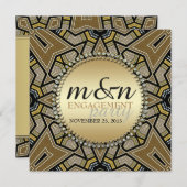 Geometrische art Deco Gold Engagement Party nodigt Kaart (Voorkant / Achterkant)