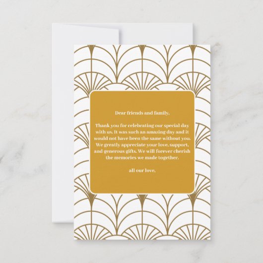 Geometrische Art Deco Goud Wit Gatsby Bruiloft Bedankkaart (Achterkant)