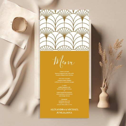 Geometrische Art Deco Goud Wit Gatsby Bruiloft Menu