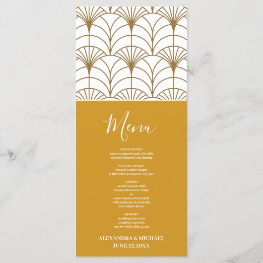 Geometrische Art Deco Goud Wit Gatsby Bruiloft Menu (Achterkant)