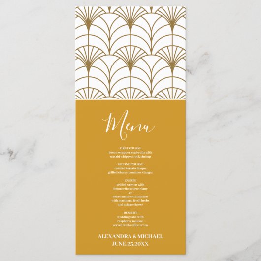Geometrische Art Deco Goud Wit Gatsby Bruiloft Menu (Voorkant)