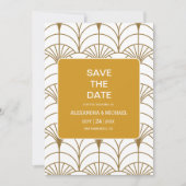 Geometrische Art Deco Goud Wit Gatsby Bruiloft Save The Date (Voorkant)