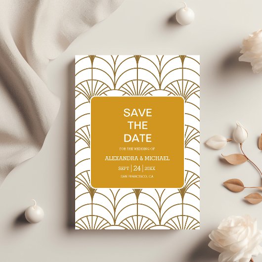 Geometrische Art Deco Goud Wit Gatsby Bruiloft Save The Date
