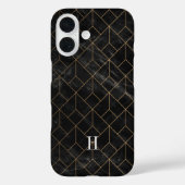 Geometrische Art Deco Goud & Zwart Marmer Monogram Case-Mate iPhone Case (Achterkant)