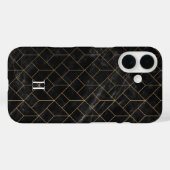 Geometrische Art Deco Goud & Zwart Marmer Monogram Case-Mate iPhone Case (Achterkant (horizontaal))