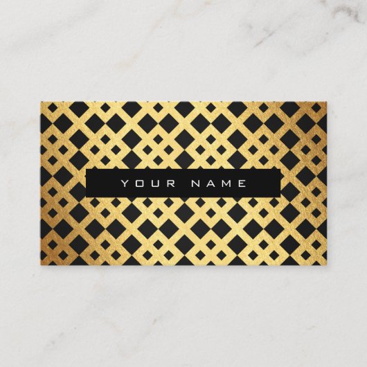Geometrische Art Deco Gouden Zwart VIP Visitekaartje (Voorkant)