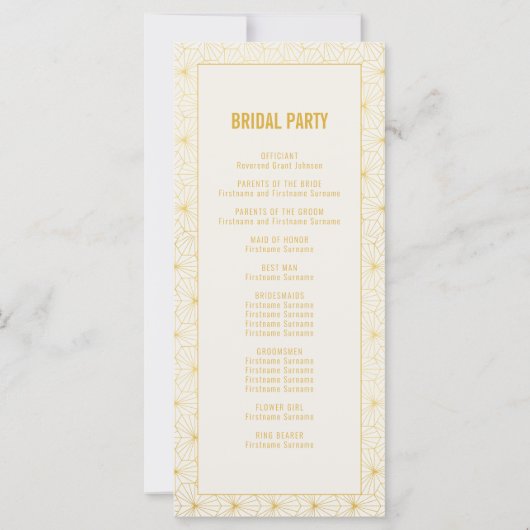 Geometrische Art Deco huwelijksceremonie programma (Achterkant)