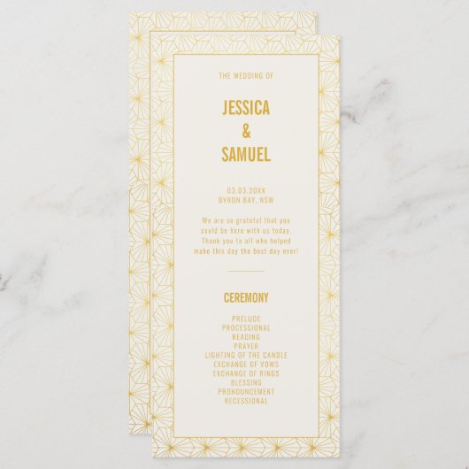 Geometrische Art Deco huwelijksceremonie programma (Voorkant / Achterkant)