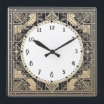 Geometrische Art Deco Klok Zwart crème gouden lijn<br><div class="desc">Art Deco klok,  Art Nouveau klok,  Gold Cream White, 1920s vierkant,  stijlvolle verfijnde 1920 stijl,  retro  antiek,  ouderwets fancy,  faux golden line art,  eenvoudige minimalistische vierkante klok,  minimalistisch patroonontwerp</div>