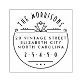 Geometrische art Deco-naam & Ronde Return-adres Rubberstempel (Afrduk)