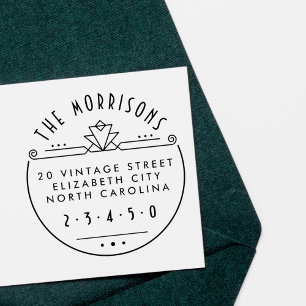 Geometrische art Deco-naam & Ronde Return-adres Rubberstempel