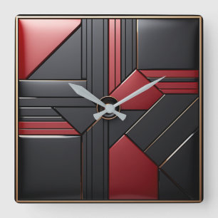 Geometrische Art Deco Rood Zwart Elegant Vierkante Klok