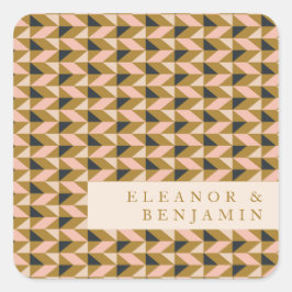 Geometrische Art Deco Roze Gouden Trouw Custom Vierkante Sticker