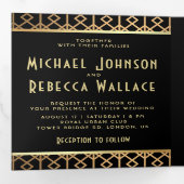  geometrische art deco stijl foto bruiloft drieluik uitnodiging (Binnenzijde eerst)