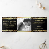  geometrische art deco stijl foto bruiloft drieluik uitnodiging (Binnen)