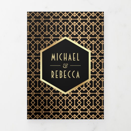 geometrische art deco stijl foto bruiloft drieluik uitnodiging (Cover)