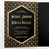 geometrische art deco stijl foto bruiloft drieluik uitnodiging (Binnenzijde eerst)