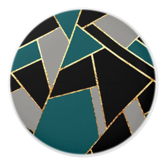 Geometrische art deco-stijl in Blauwgroen en zwart Keramische Knop (Voorkant)