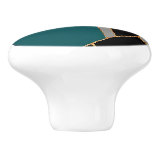 Geometrische art deco-stijl in Blauwgroen en zwart Keramische Knop (Zijkant)