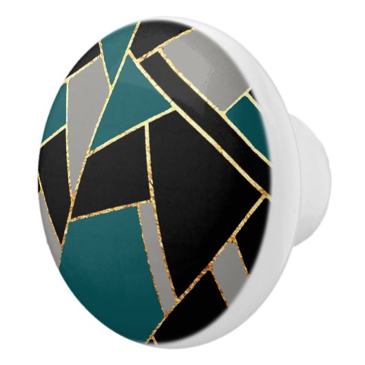 Geometrische art deco-stijl in Blauwgroen en zwart Keramische Knop (Rechts)