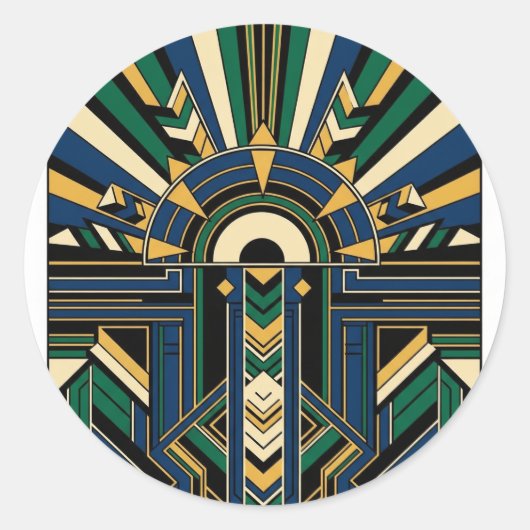 Geometrische Art Deco Sunburst Ronde Sticker (Voorkant)