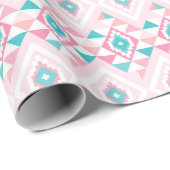 Geometrische aztec-patroon roze en turqoise cadeaupapier (Rol Hoek)