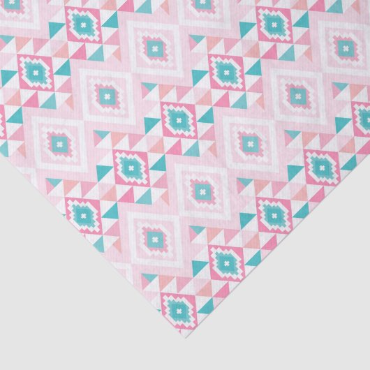 Geometrische aztec-patroon roze en turqoise tissuepapier (Detail)