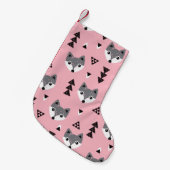 Geometrische Baby Fox Woodland Pattern Kleine Kerstsok (Voorkant (Hangend))
